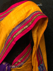 Designer Tussar Silk - Yellow Blue Half Half