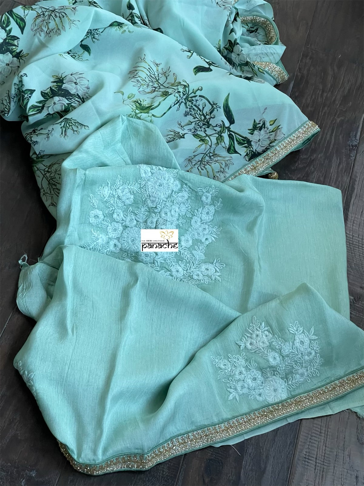 Georgette Designer Inspired Drape - Sea Green Floral