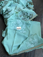 Georgette Designer Inspired Drape - Sea Green Floral