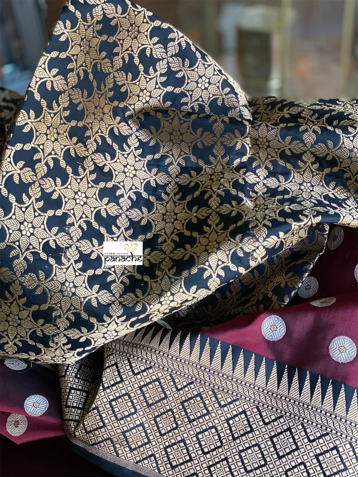 Pure Silk Katan Banarasi - Maroon Black