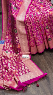 Bandhej Khaddi Georgette Banarasi - Magenta Pink