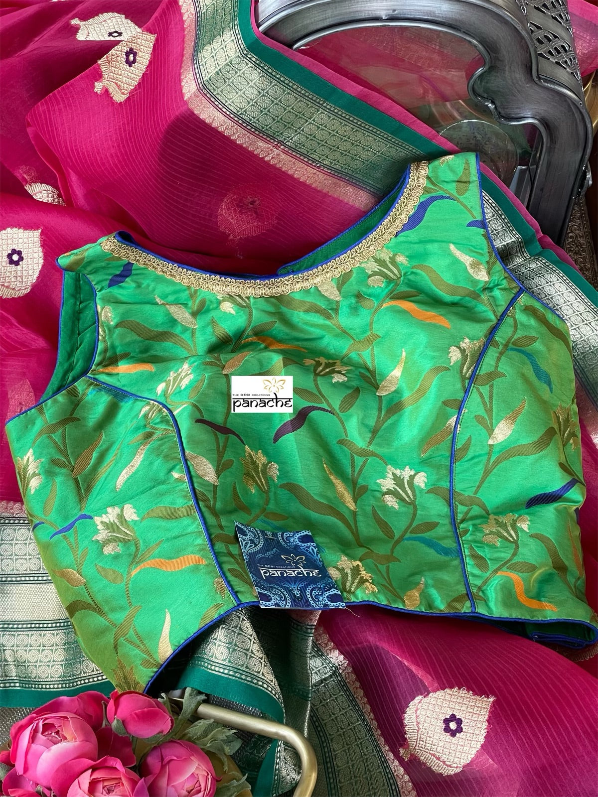 Designer Blouse - Green Blue Meenakari