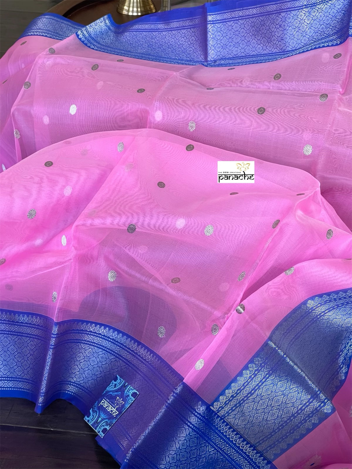 Pure Chanderi Organza Silk - Pink Blue Eknaliya