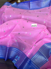 Pure Chanderi Organza Silk - Pink Blue Eknaliya