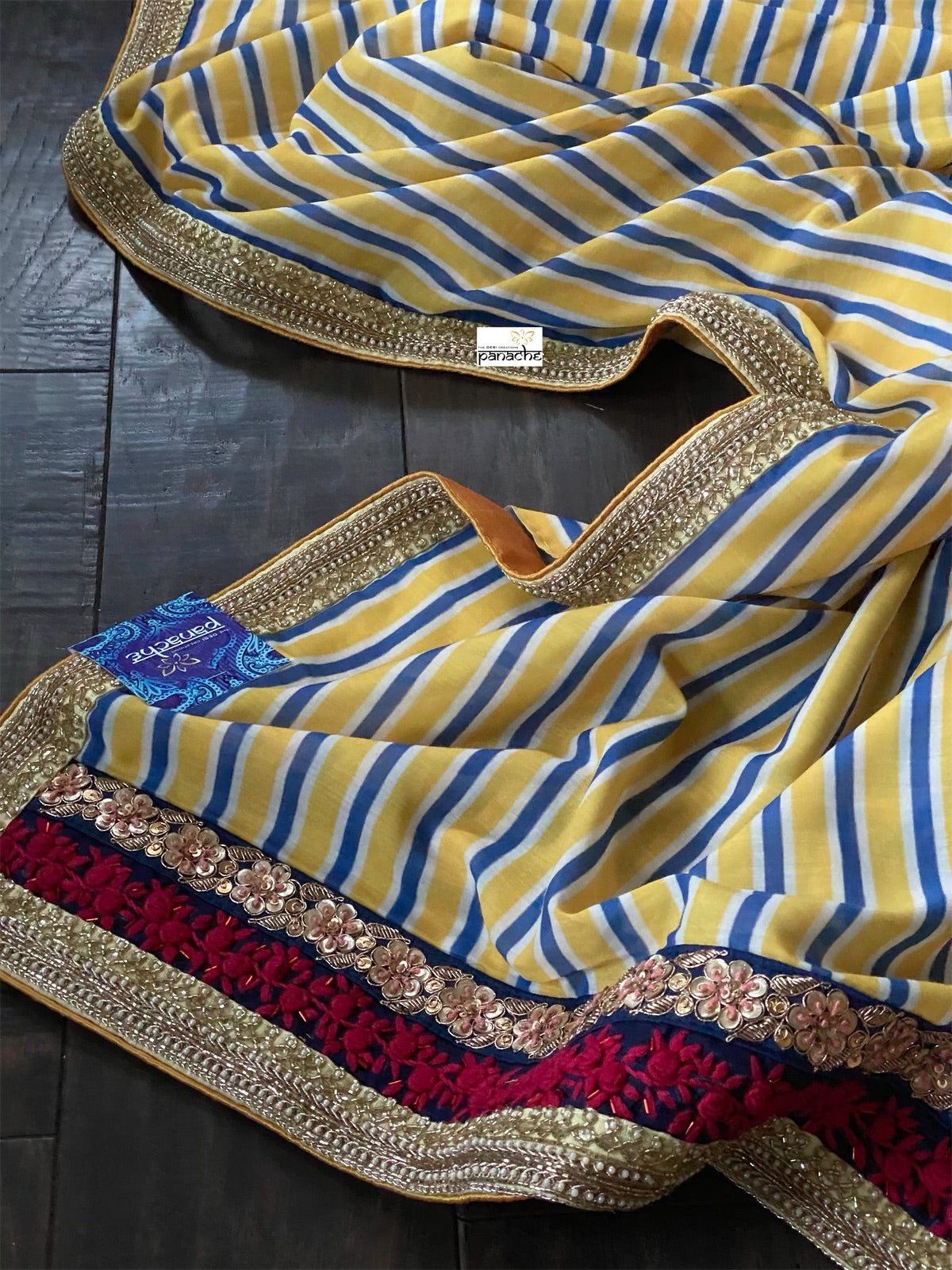 Muslin Soft Silk Printed - Blue Yellow Striped