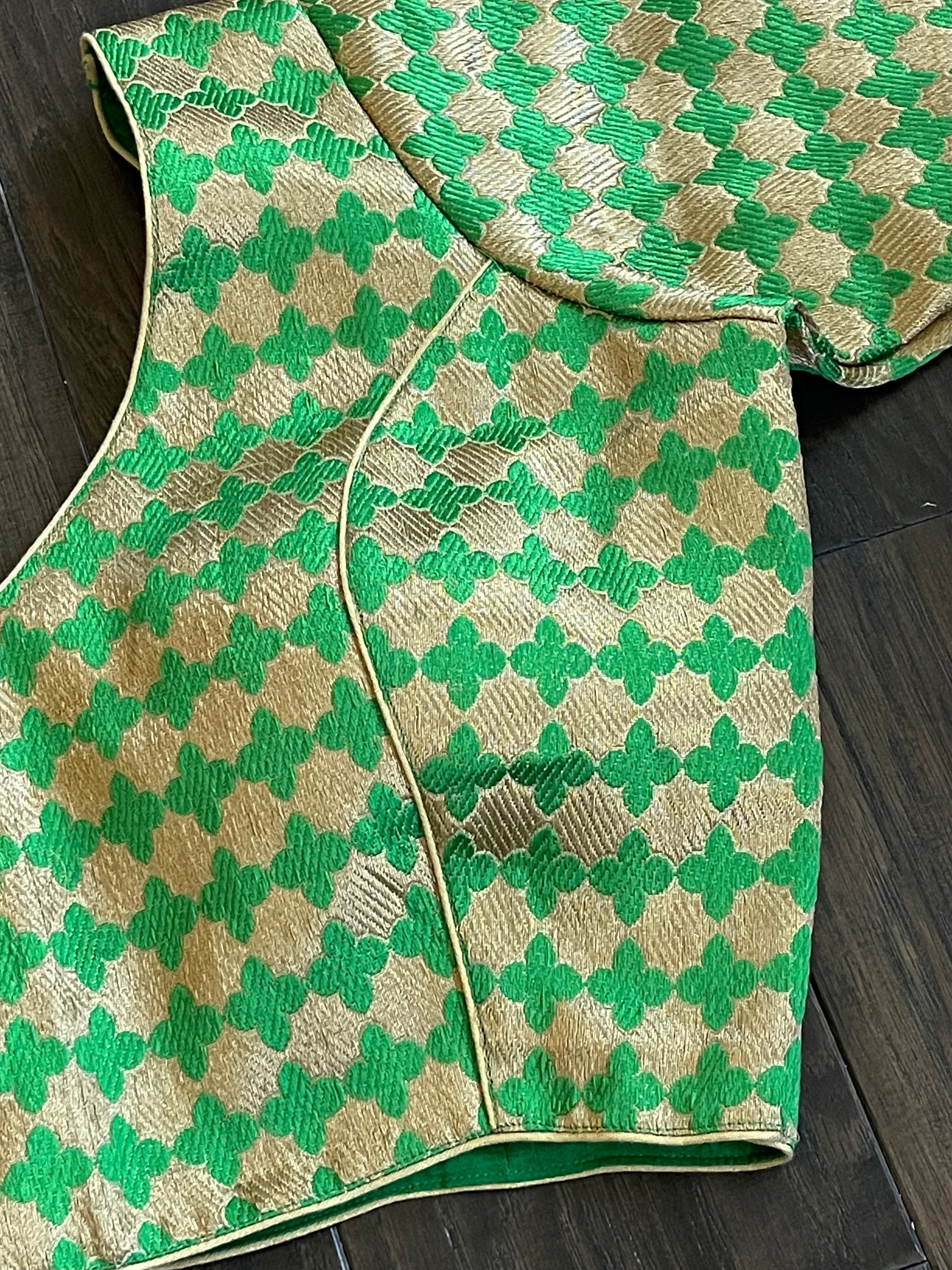 Designer Blouse - Green Brocade