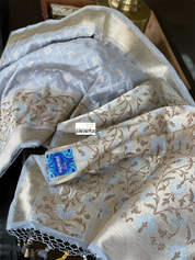 Pure Katan Silk Banarasi - Silver Grey Paithani