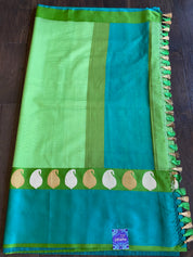Pure Silk Cotton Banarasi - Green Firozi Khadwa Woven