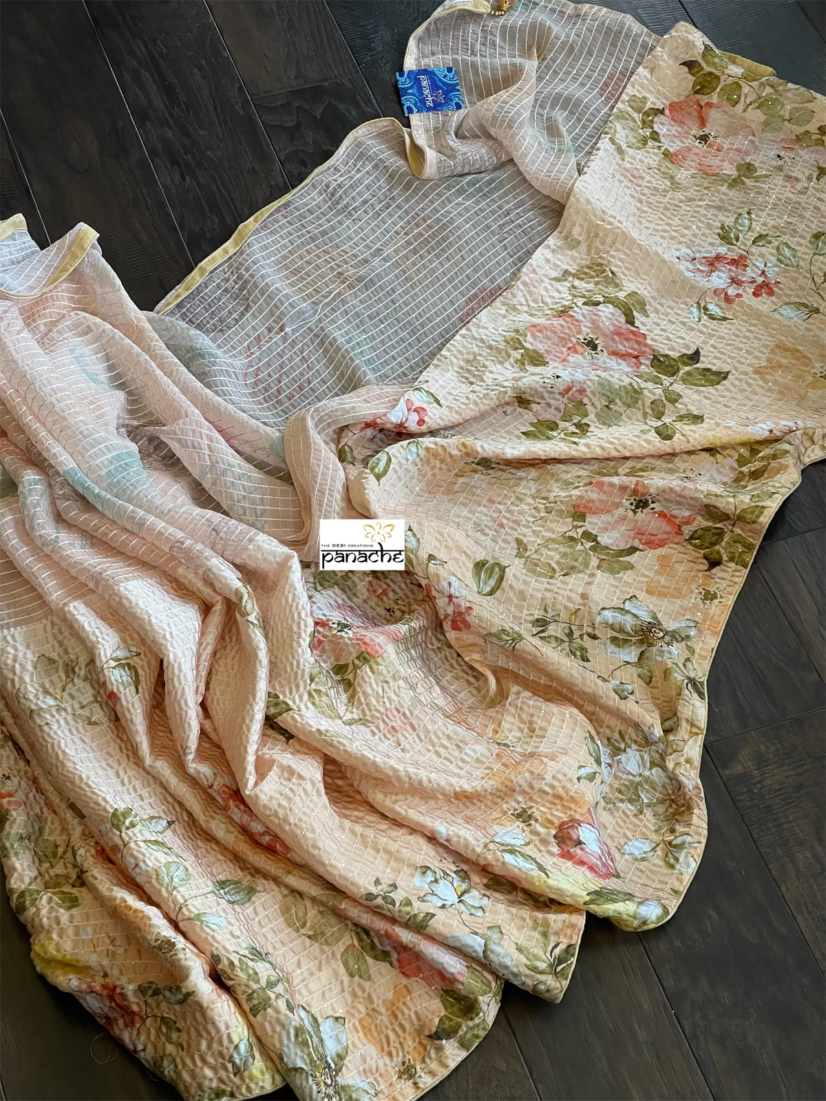 Designer Satin Georgette Sequin - Peach