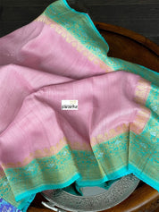 Tussar Georgette Banarasi- Pink Sea Green