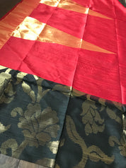 Tussar Dupion Silk Banarasi - Black Red