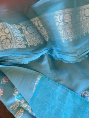 Tussar Silk Banarasi- Light Firozi Blue Silver Zari