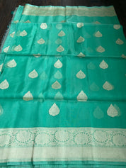 Organza Silk Banarsi - Sea Green Golden Zari