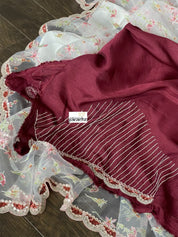 Designer Organza - Off-white Maroon Hand embroidered