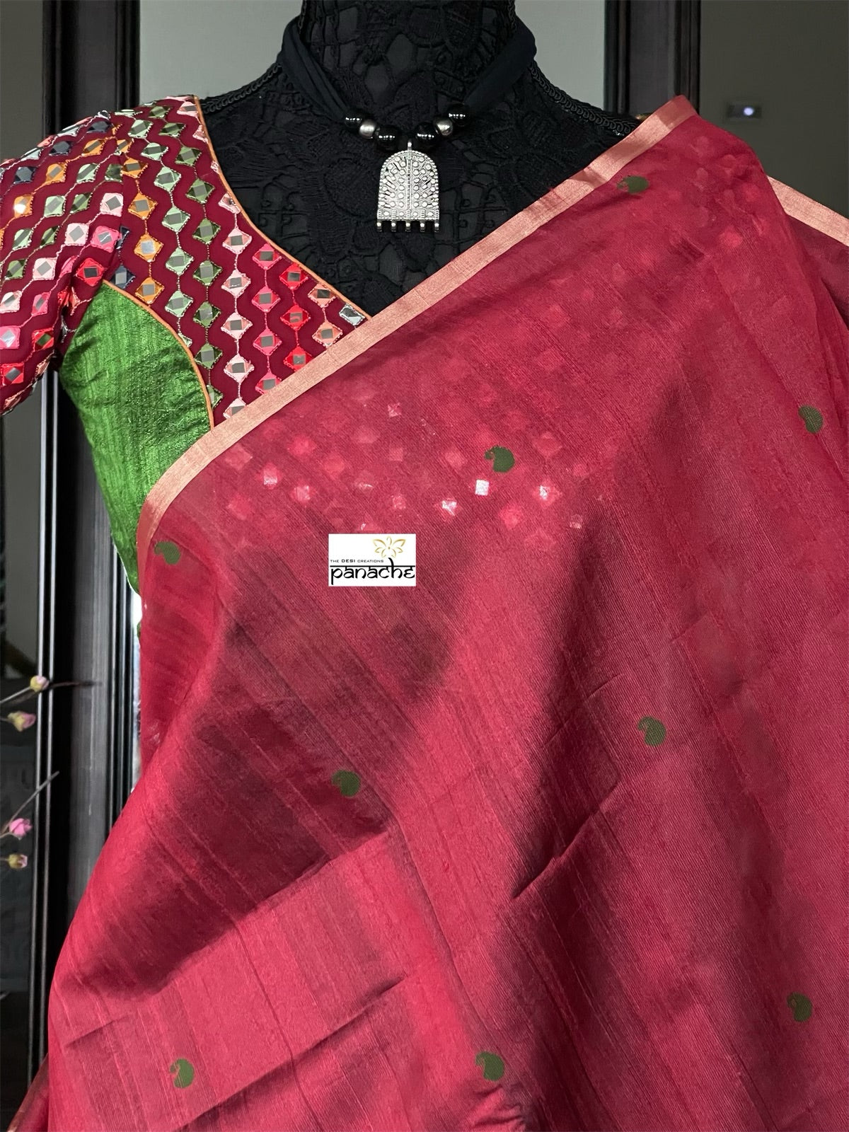 Tussar Silk - Maroon Green