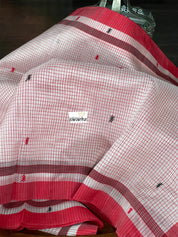 Pure Chanderi Organza Silk - Off White Red Checkered