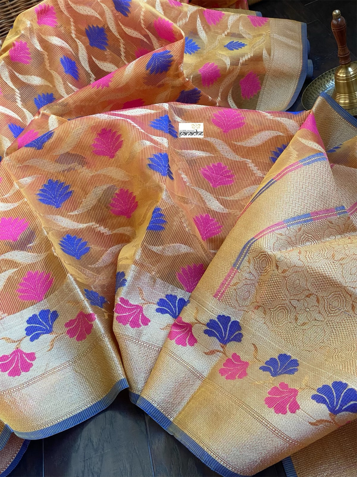 Kora Cotton Silk - Orange Meenakari