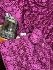 Designer Georgette Chikankari - Maroon Purple Paisley