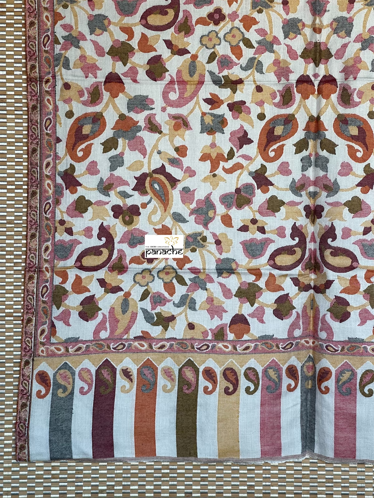 Kashmiri Kani Work Stole - Off-White Multi Resham Woven