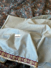 Designer Jute Silk - Teal Grey Floral Printed