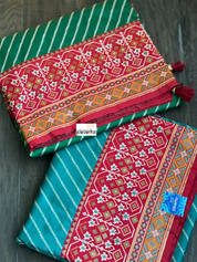 Soft Silk Patola Banarasi - Firozi Blue Red Antique Golden Zari