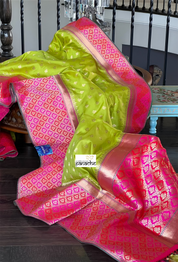Soft Silk Banarasi - Lime Green Magenta Antique Golden Zari