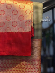 Pure Silk Katan Banarasi - Sage Green Grey Checks Kadwa Paisley