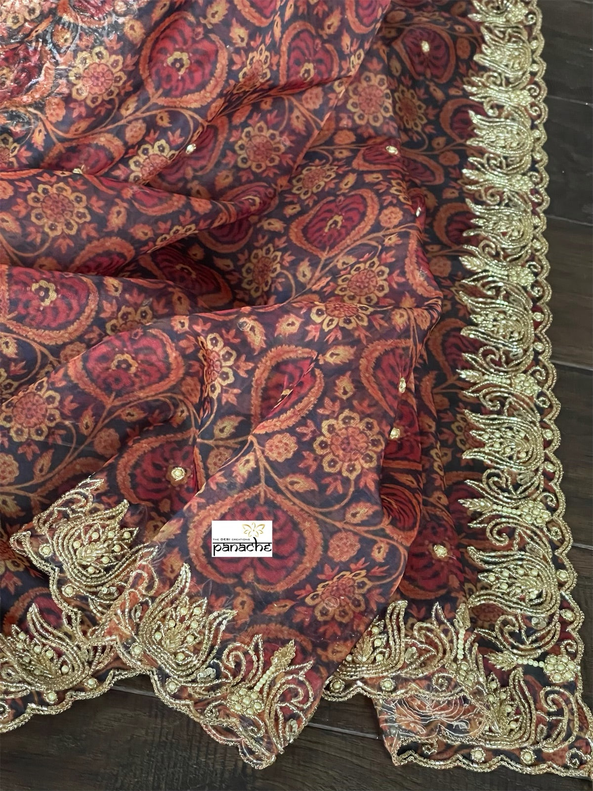 Designer Inspired Organza - Kalamkari Cutdana