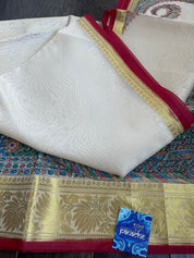 Kora Silk Banaras - Beige Madhubani Printed
