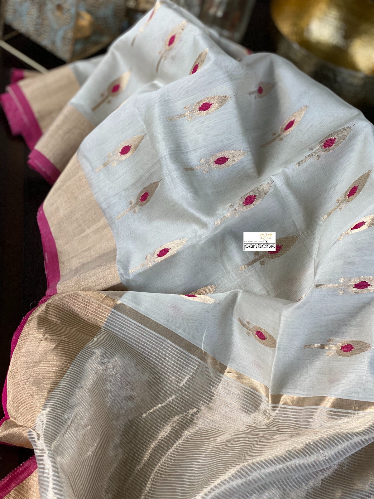 Chanderi Katan Silk Cotton - Clay Beige Meenakari