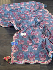 Designer Jute Silk - Grey Orange Printed