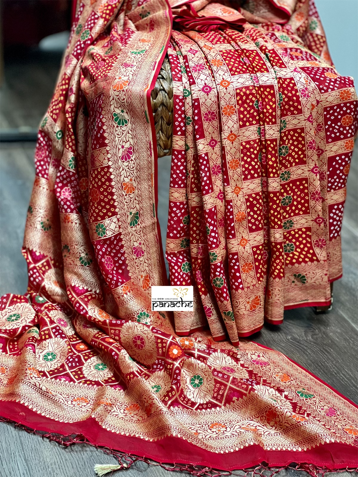 Bandhej Khaddi Georgette Banarasi - Red Gharchola