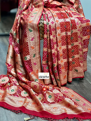 Bandhej Khaddi Georgette Banarasi - Red Gharchola