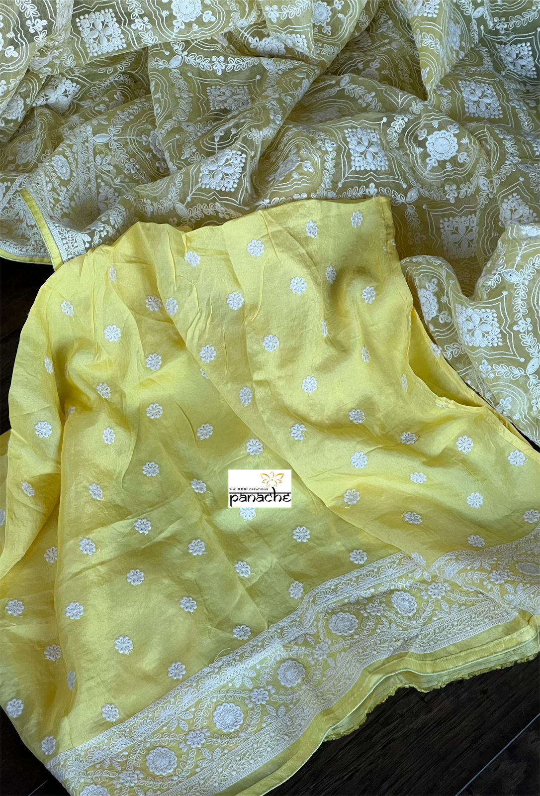 Designer Organza - Lemon Yellow Chikankari
