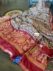 Designer Crepe Silk  - Offwhite Maroon