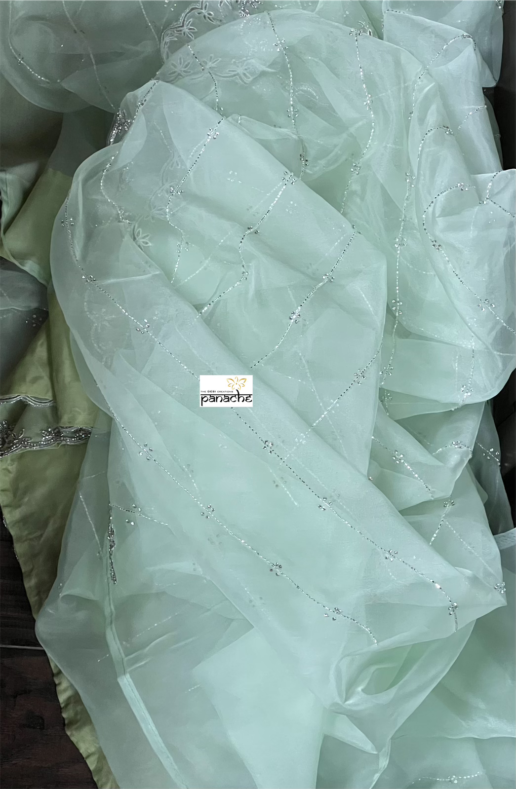 Designer Organza - Mint Leheriya