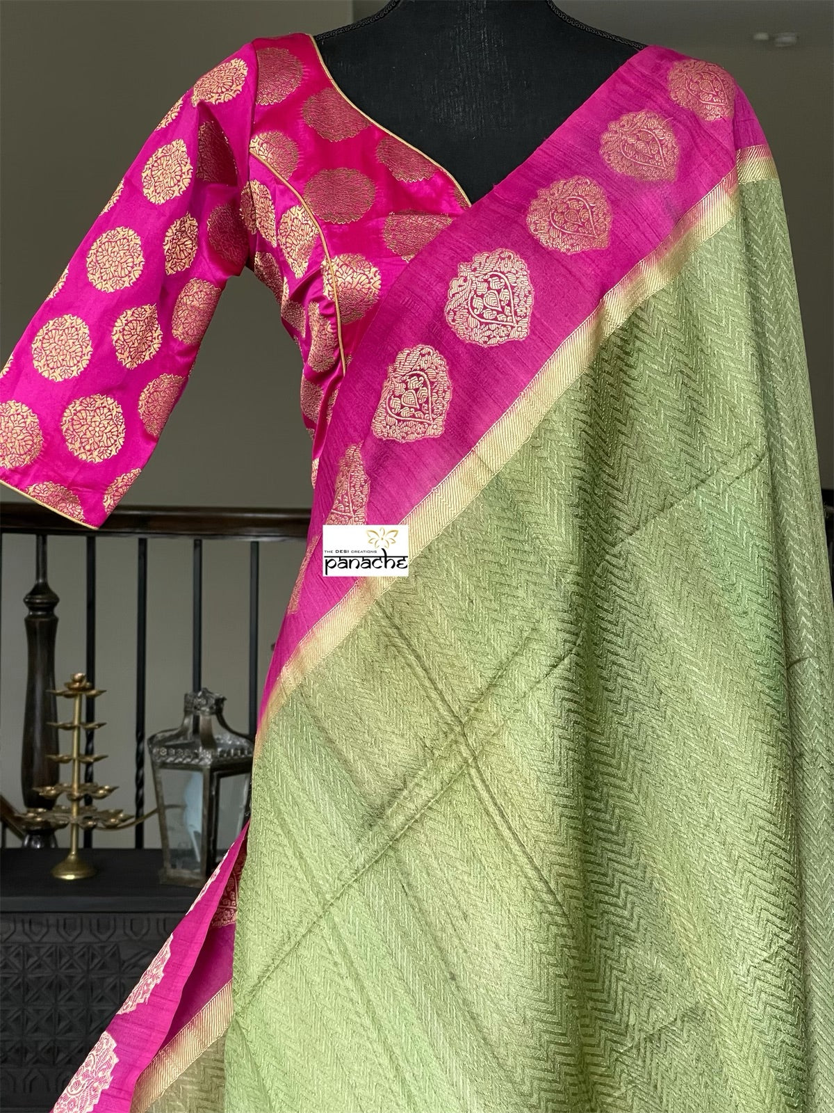 Tassur Gicha Silk Banarasi - Henna Green Purple