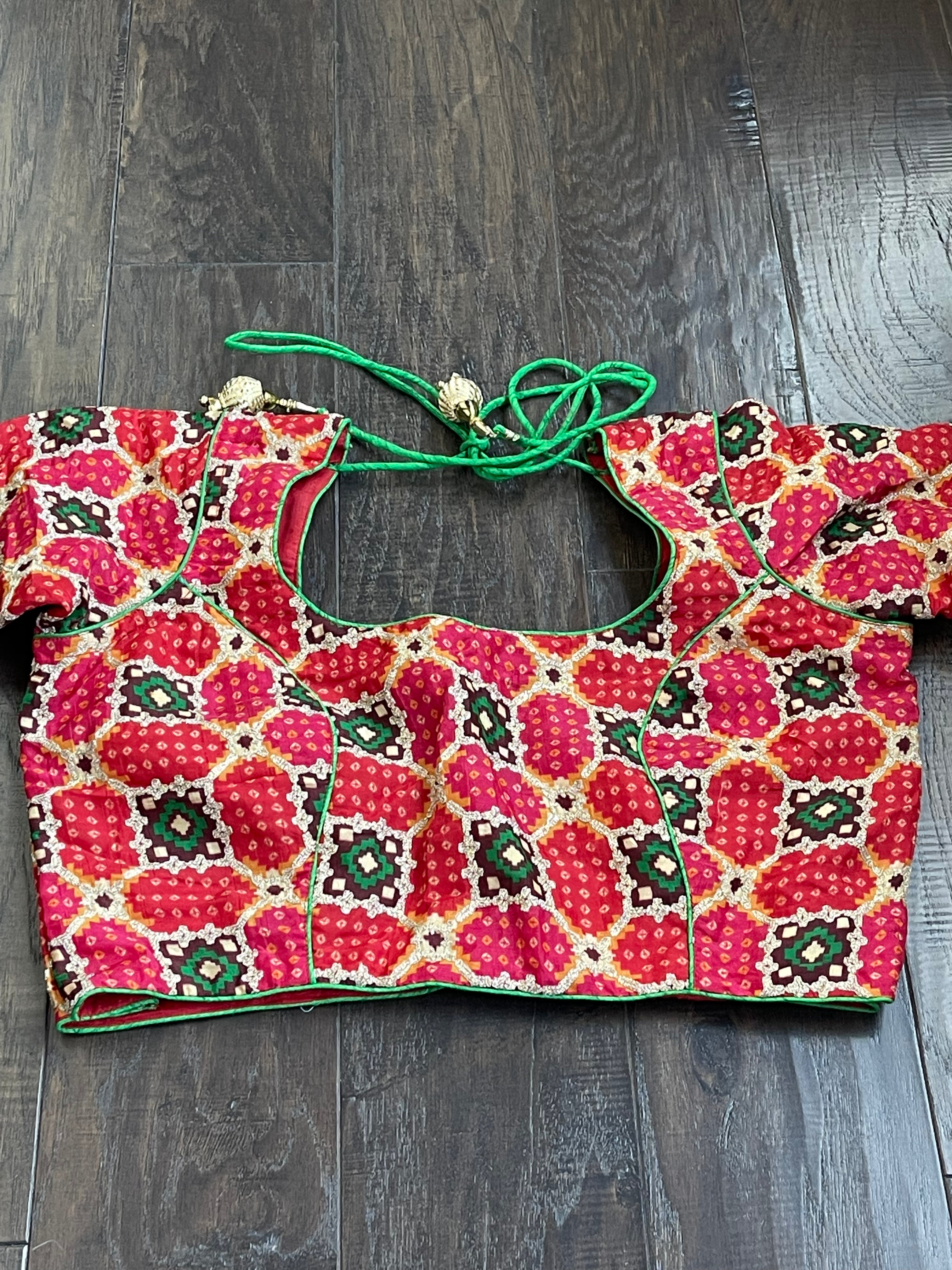 Designer Blouse - Orange Red Green Woven