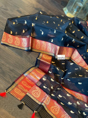 Pure Chanderi Organza Silk - Black Paisley