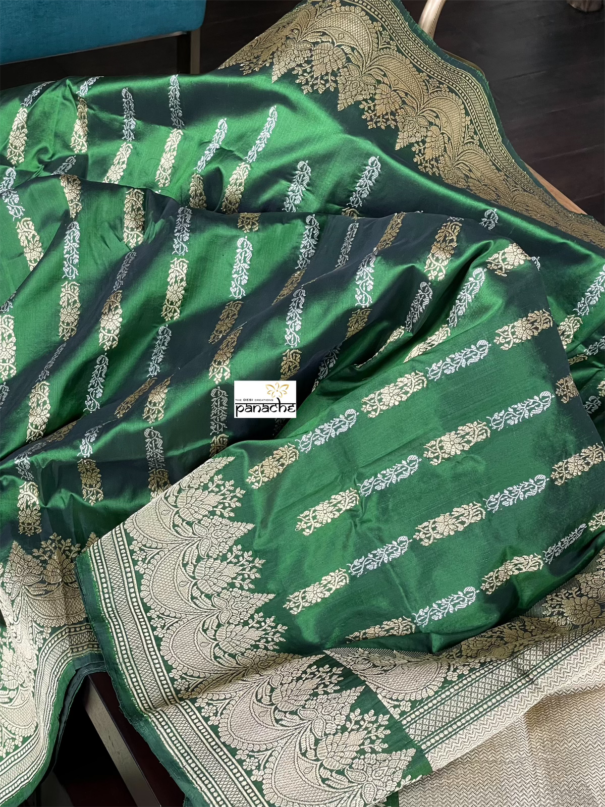 Pure Katan Silk Banarasi - Green Kadwa