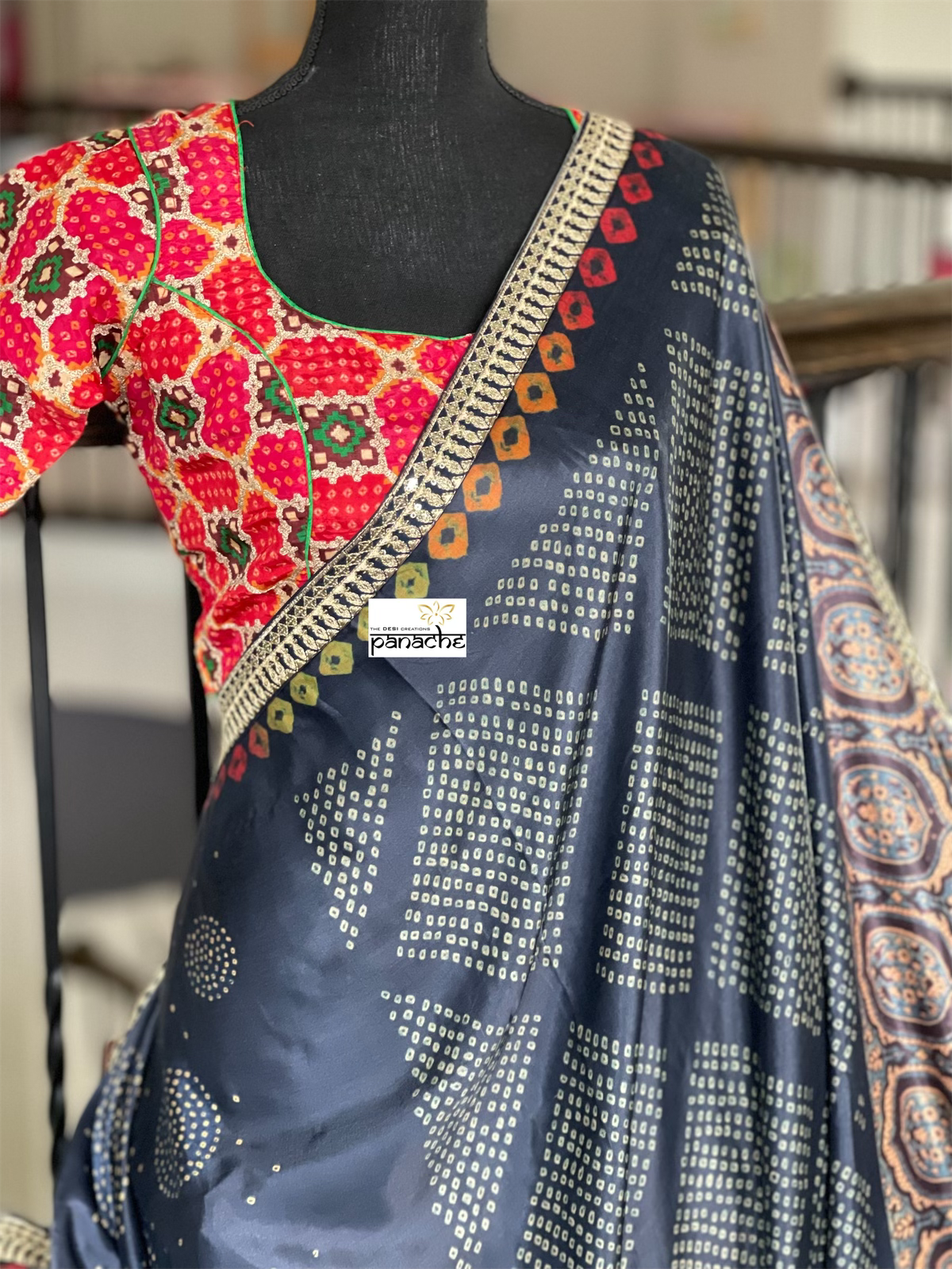 Designer Blouse - Orange Red Green Woven