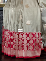 Pure Katan Silk Banarasi - Grey Red