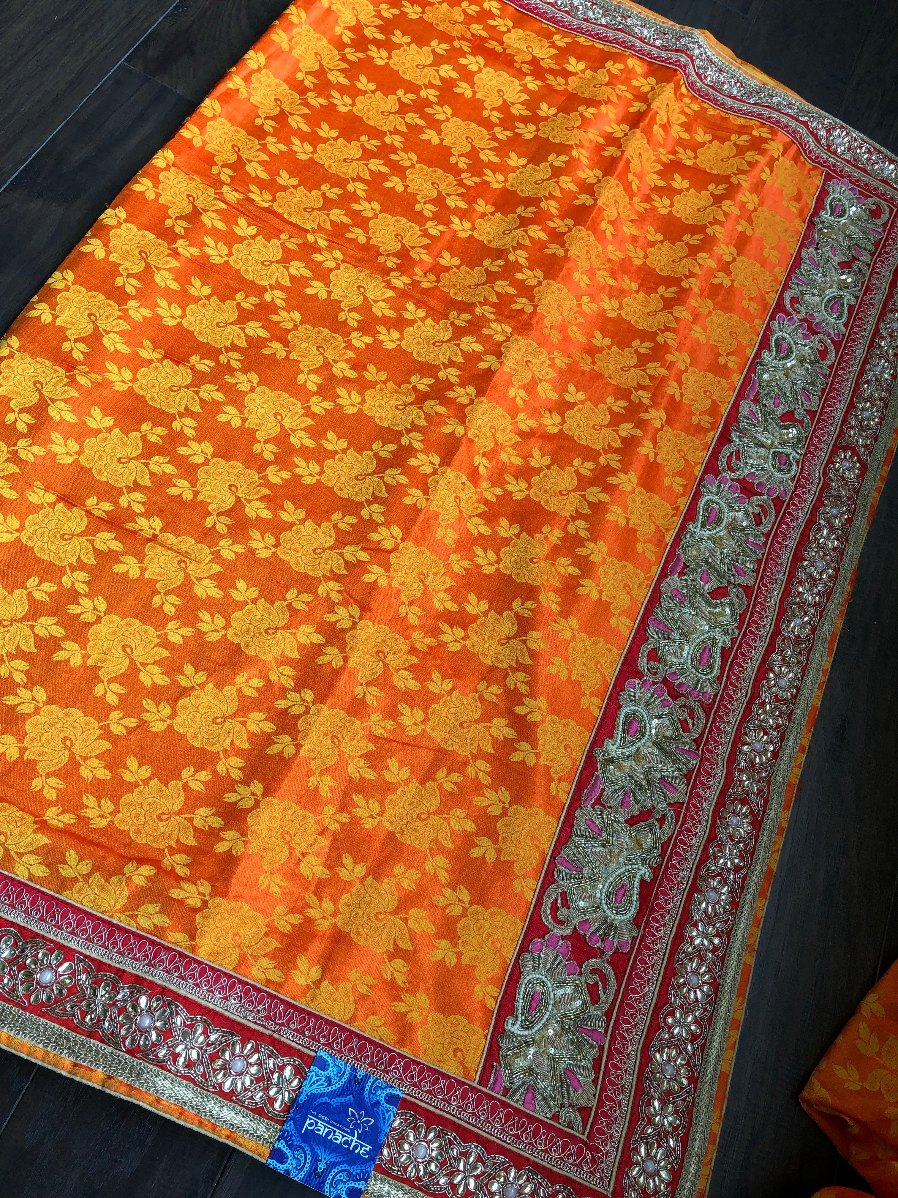 Designer Saree - Soft Silk Benarasi Orange Tanchoi