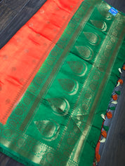 Chiniya Silk Banarasi - Reddish Orange Green