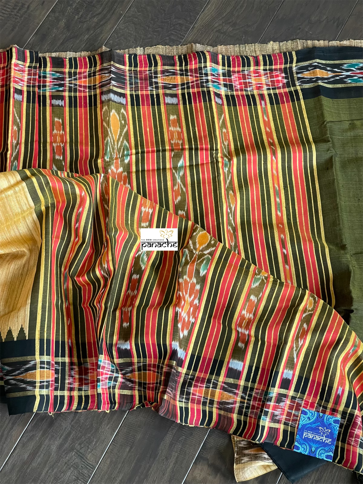 Pure Gicha Tussar Silk - Yellow Red Black