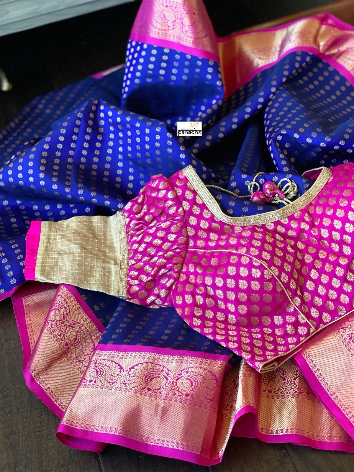 Pure Silk Kanjivaram - Blue Magenta Pink