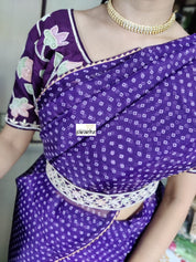 Designer Organza Bandhej - Purple Saree-Blouse Set