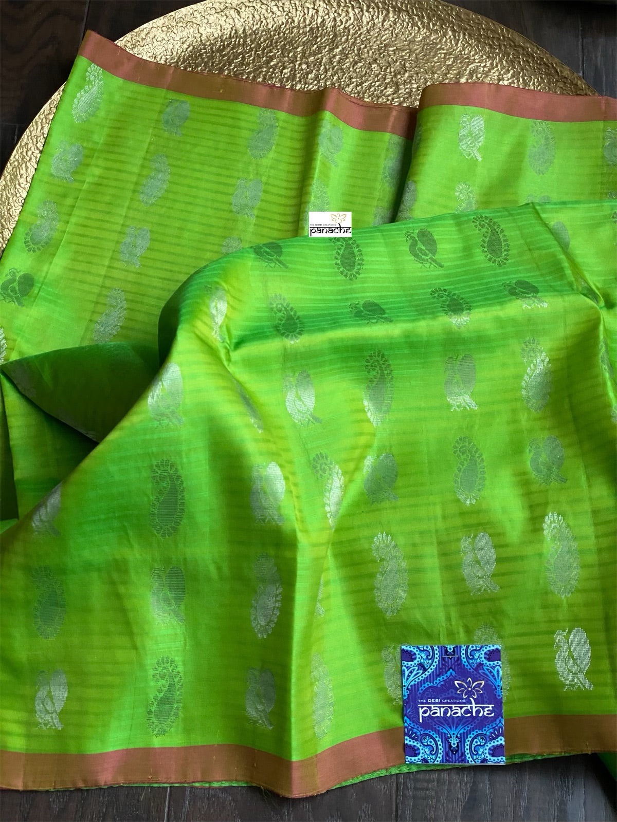 Silk Kanjivaram - Parrot Green Silver Zari