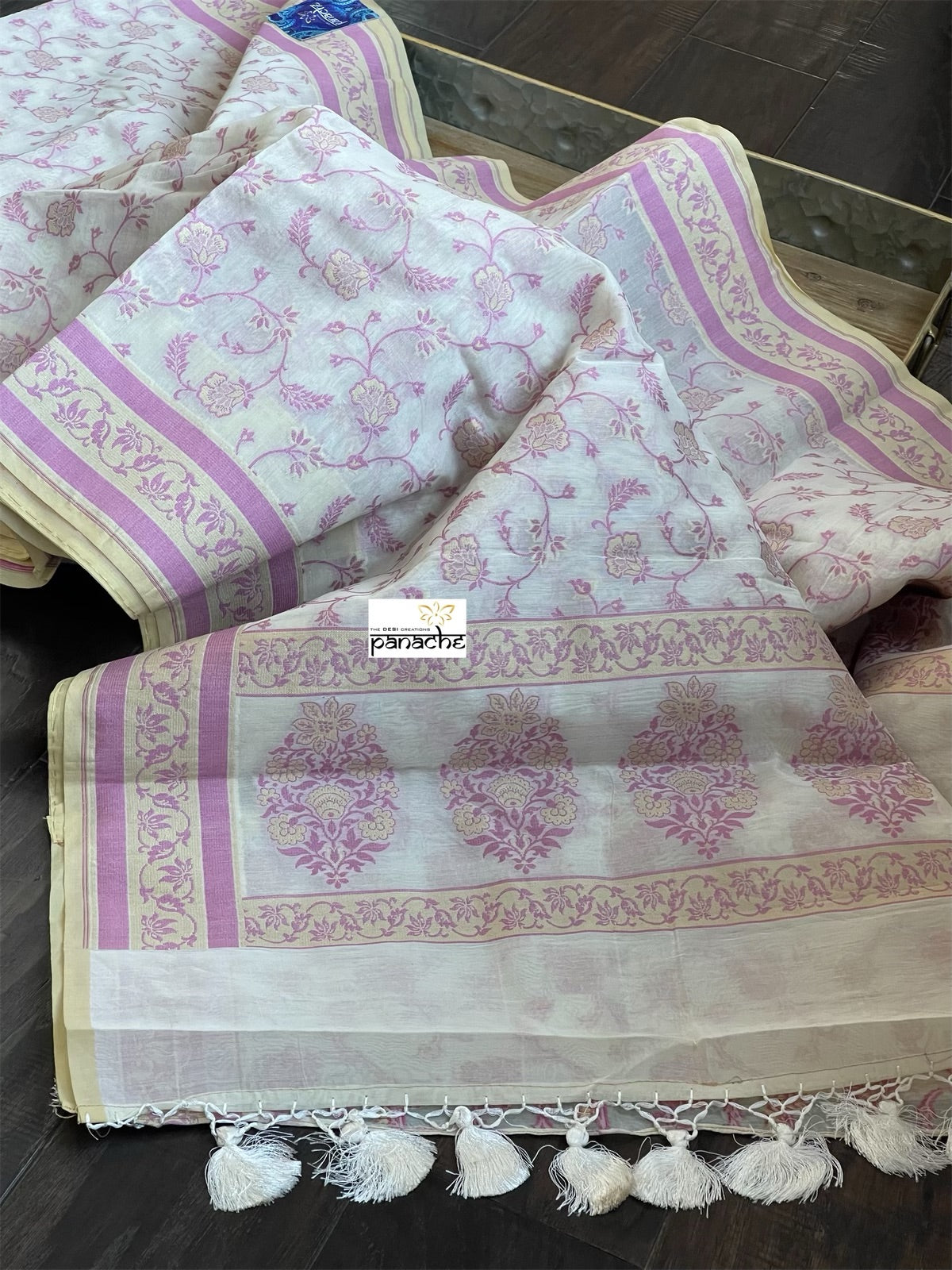 Kora Cotton Banarasi - Off-White Lilac