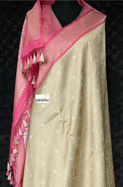 Pure Katan Silk Banarasi - Light Butter Yellow Golden Zari woven